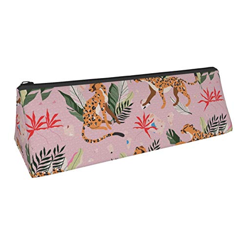 Leopard Tropical Botanical Small Capacity Triangle Pen Bag,Compact...