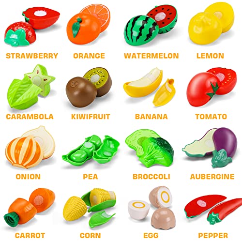 42 Items 87 Pcs Cutting Play Food Toy for Kids Kitchen Set,Pretend...