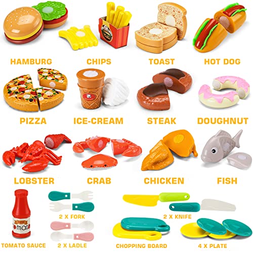 42 Items 87 Pcs Cutting Play Food Toy for Kids Kitchen Set,Pretend...