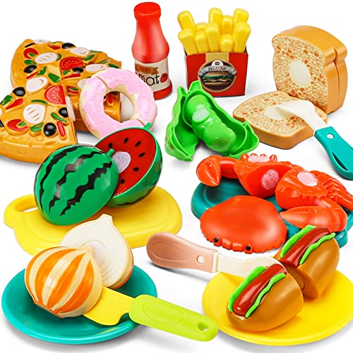 42 Items 87 Pcs Cutting Play Food Toy for Kids Kitchen Set,Pretend...
