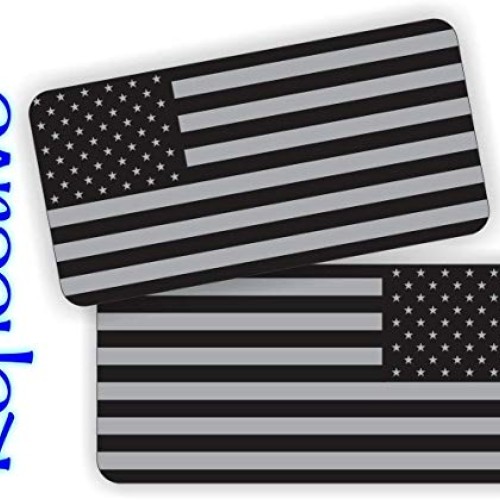 Pair - REFLECTIVE Stealthy American Flag Hard Hat Stickers | Black...