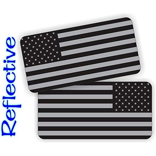 Pair - REFLECTIVE Stealthy American Flag Hard Hat Stickers | Black...