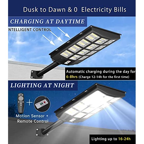 JAYNLT 1500W Solar Street Lights Outdoor, 200000LM 6500K Solar Par...