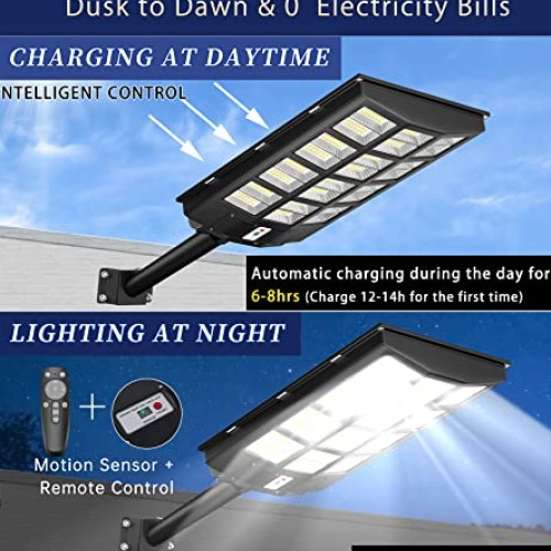 JAYNLT 1500W Solar Street Lights Outdoor, 200000LM 6500K Solar Par...