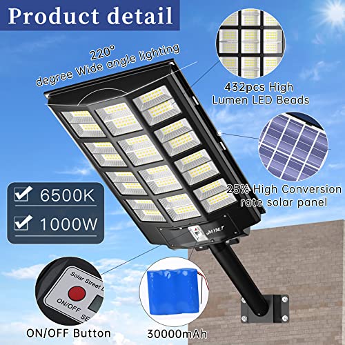 JAYNLT 1500W Solar Street Lights Outdoor, 200000LM 6500K Solar Par...