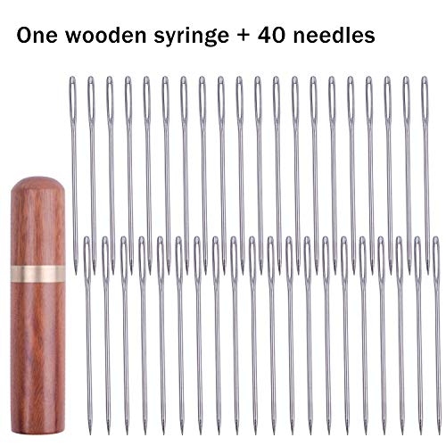 Jdesun Wooden Needle Case with 40 Pieces Large-Eye Stitching Needl...