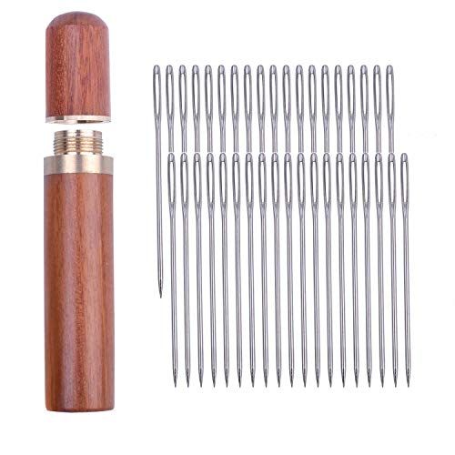 Jdesun Wooden Needle Case with 40 Pieces Large-Eye Stitching Needl...