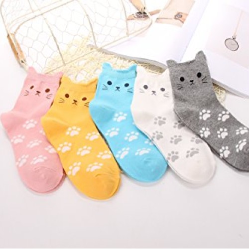 5 Pairs Womens Fun Socks Cute Cat Animals Funny Funky Novelty Cot...