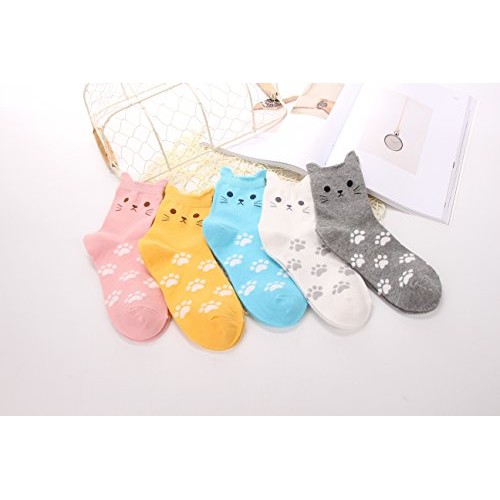 5 Pairs Womens Fun Socks Cute Cat Animals Funny Funky Novelty Cot...