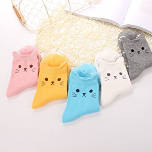 5 Pairs Womens Fun Socks Cute Cat Animals Funny Funky Novelty Cot...