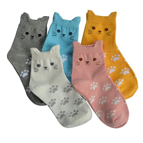 5 Pairs Womens Fun Socks Cute Cat Animals Funny Funky Novelty Cot...