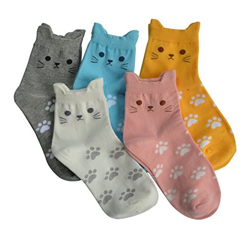 5 Pairs Womens Fun Socks Cute Cat Animals Funny Funky Novelty Cot...
