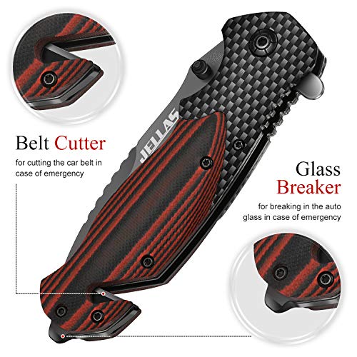 Jellas 7Cr17440A 4 in 1 Pocket Folding Knife with Leather Sheath...