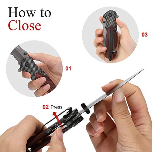 Jellas 7Cr17440A 4 in 1 Pocket Folding Knife with Leather Sheath...