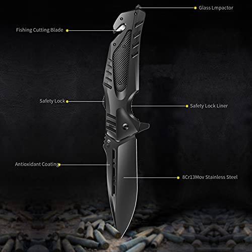 Jellas 8Cr13Mov Pocket Knife - Folding Knife Spring-assisted Knife...