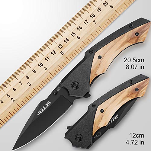 Jellas Pocket Folding Knife for Men with Olive Wood Handle - Tacti...