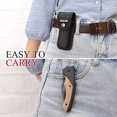 Jellas Pocket Folding Knife for Men with Olive Wood Handle - Tacti...