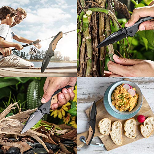 Jellas Pocket Folding Knife for Men with Olive Wood Handle - Tacti...