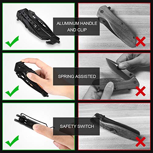 Spring Assisted Knife, Jellas Pocket Folding Knife for Men, 8Cr13M...