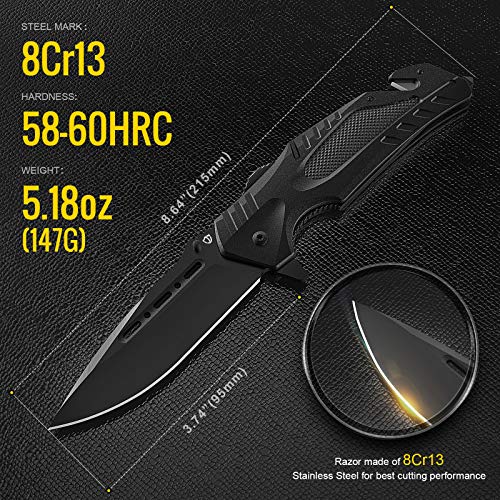 Spring Assisted Knife, Jellas Pocket Folding Knife for Men, 8Cr13M...