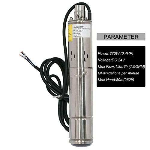 JENENSERIES Pump 270W DC 24V Solar Water Pumps, Max head 262ft,7.9...