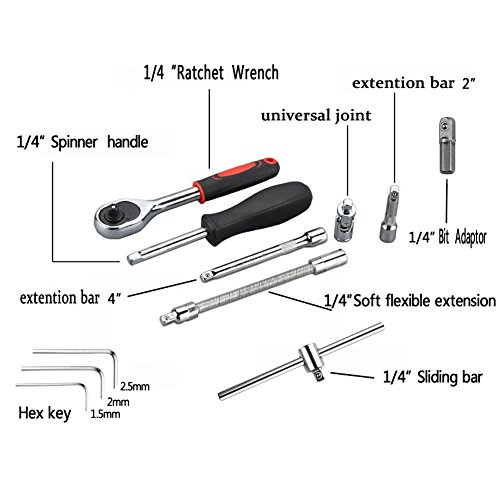 JENLEY 1/4-Inch Drive Socket Ratchet Wrench Socket Bit Combination...