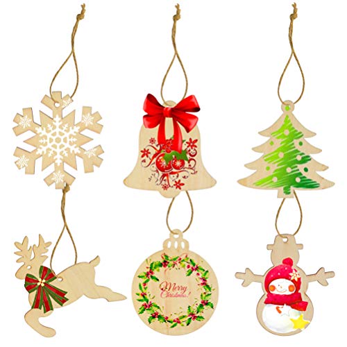 Christmas Wooden Ornaments, Jerbro 60pcs Unfinished Wood Pieces wi...