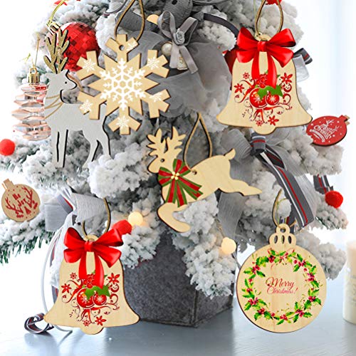 Christmas Wooden Ornaments, Jerbro 60pcs Unfinished Wood Pieces wi...