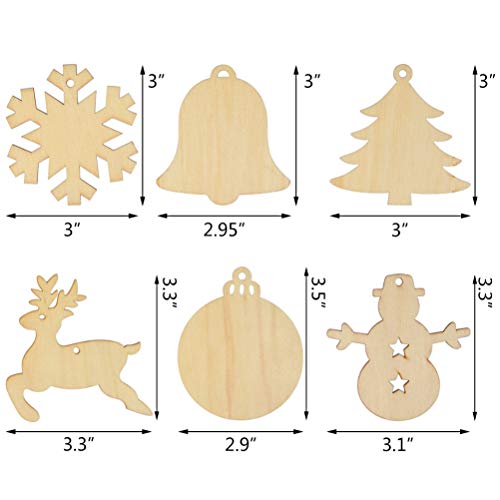 Christmas Wooden Ornaments, Jerbro 60pcs Unfinished Wood Pieces wi...