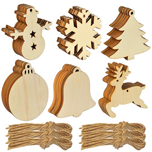 Christmas Wooden Ornaments, Jerbro 60pcs Unfinished Wood Pieces wi...