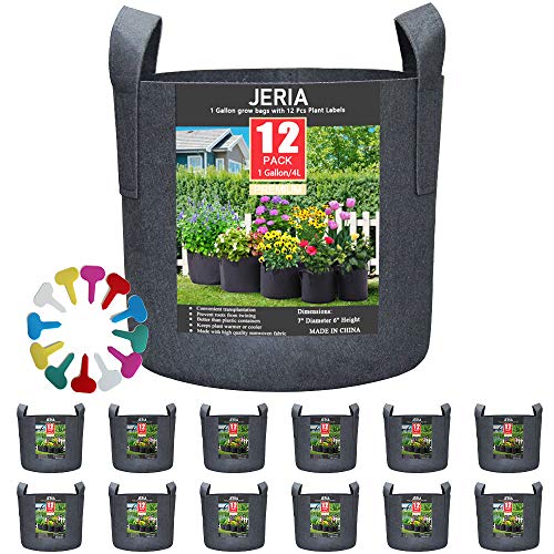 JERIA 12-Pack 1 Gallon, Vegetable/Flower/Plant Grow Bags, Aeration...