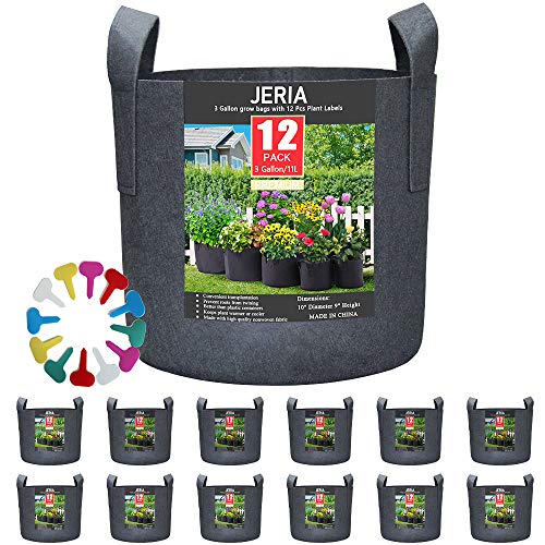 JERIA 12-Pack 3 Gallon, Vegetable/Flower/Plant Grow Bags, Aeration...
