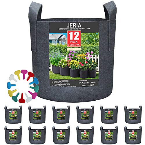 JERIA 12-Pack 5 Gallon, Vegetable/Flower/Plant Grow Bags, Aeration...