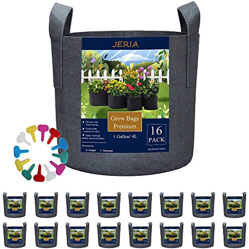 JERIA 16-Pack 1 Gallon Grow Bags, Heavy Duty Thickened Nonwoven Fa...