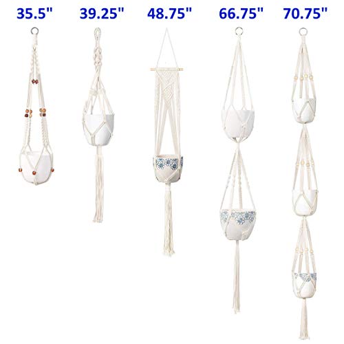 5-Pack Macrame Plant Hangers w/ 5 Hooks, Different Tiers, Handmade...
