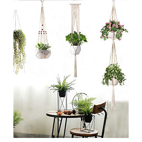 5-Pack Macrame Plant Hangers w/ 5 Hooks, Different Tiers, Handmade...