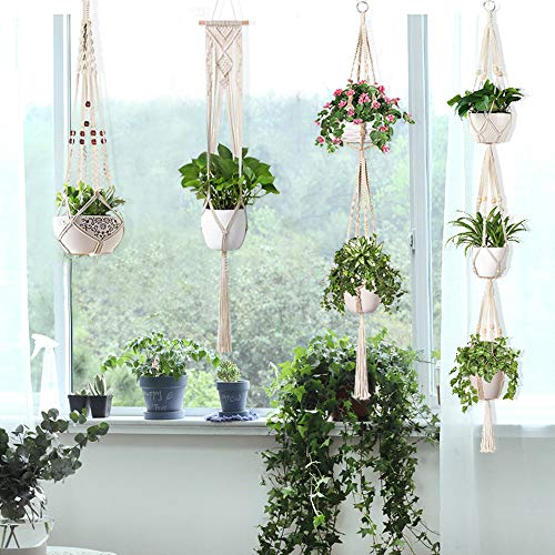 5-Pack Macrame Plant Hangers w/ 5 Hooks, Different Tiers, Handmade...