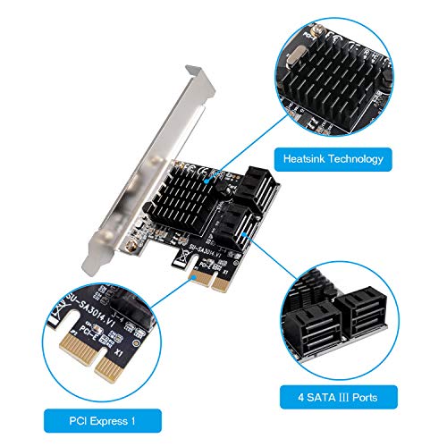 SATA Card 4 Port with 4 SATA Cables, 6 Gbps SATA 3.0 Controller PC...