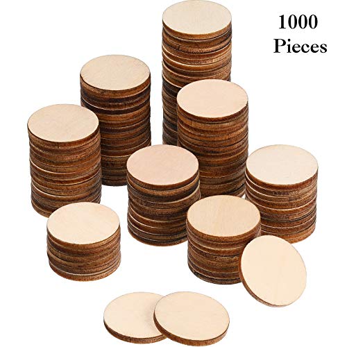 1000 Pieces Unfinished Wood Slices Round Disc Circle Wood Pieces W...