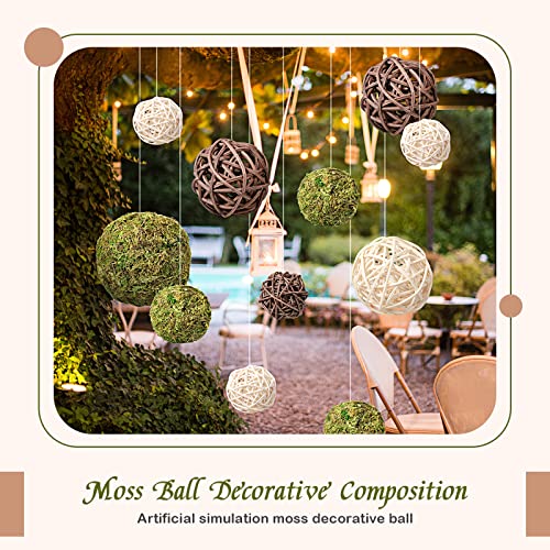 18 Pcs Green Moss Decorative Balls Wicker Rattan Cord Balls Set, V...