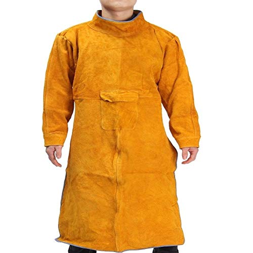 Jewboer Leather Welding Apron Jacket Anti-scald Work Apron Heavy D...