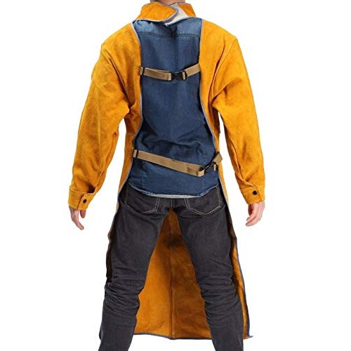 Jewboer Leather Welding Apron Jacket Anti-scald Work Apron Heavy D...