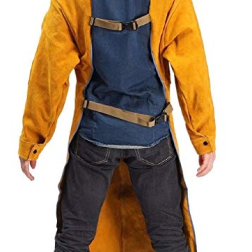 Jewboer Leather Welding Apron Jacket Anti-scald Work Apron Heavy D...