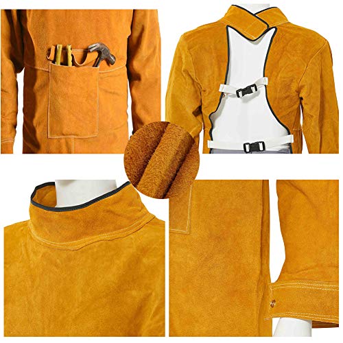 Jewboer Leather Welding Apron Jacket Anti-scald Work Apron Heavy D...