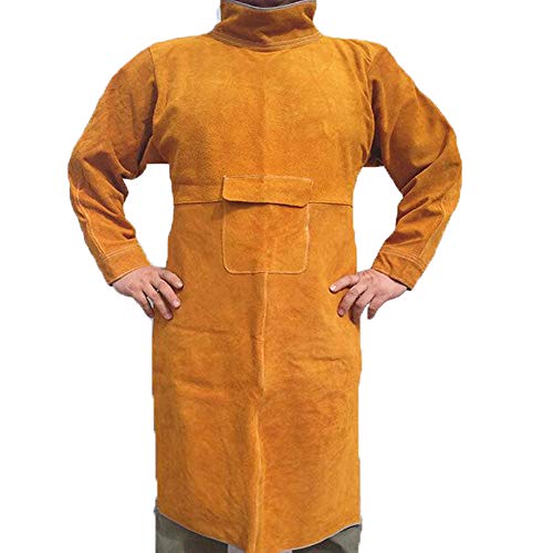 Jewboer Leather Welding Apron Jacket Anti-scald Work Apron Heavy D...