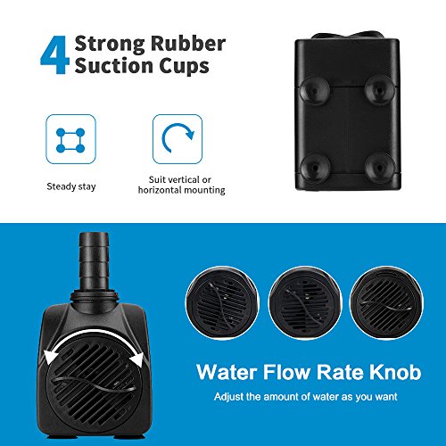 Jhua Water Pump 300GPH 1200L/H, 21W Submersible Water Pump, Ultr...