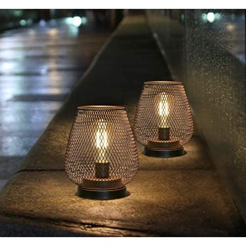 JHY DESIGN Set of 2 Metal Cage LED Lantern Battery Powered Cordles...