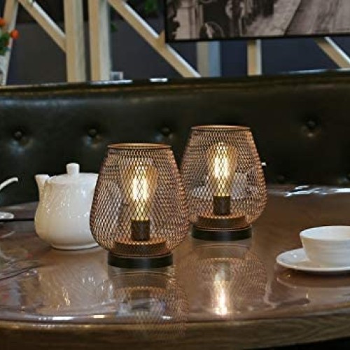 JHY DESIGN Set of 2 Metal Cage LED Lantern Battery Powered Cordles...