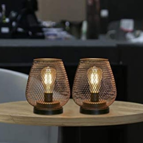 JHY DESIGN Set of 2 Metal Cage LED Lantern Battery Powered Cordles...