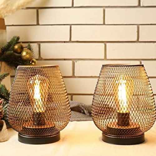 JHY DESIGN Set of 2 Metal Cage LED Lantern Battery Powered Cordles...